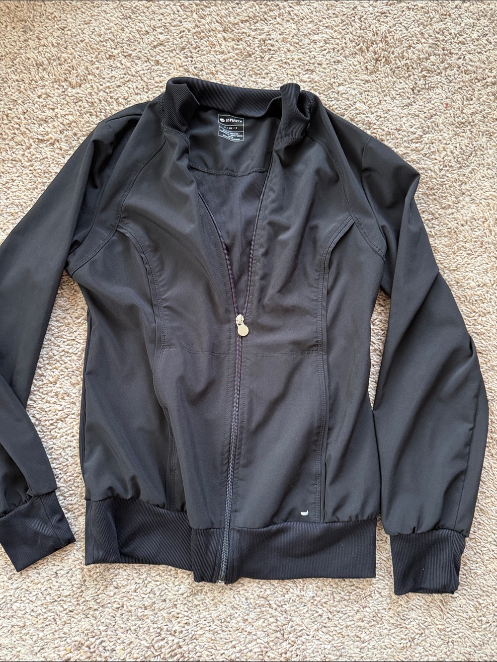 Cherokee iFlex Women's Knit Zip Front Scrub Jacket Black Athletic Fit Size S